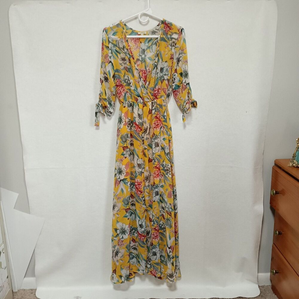 Haani Women's Yellow Floral Maxi Dress Size M Flowy Spring Lightweight Summer
